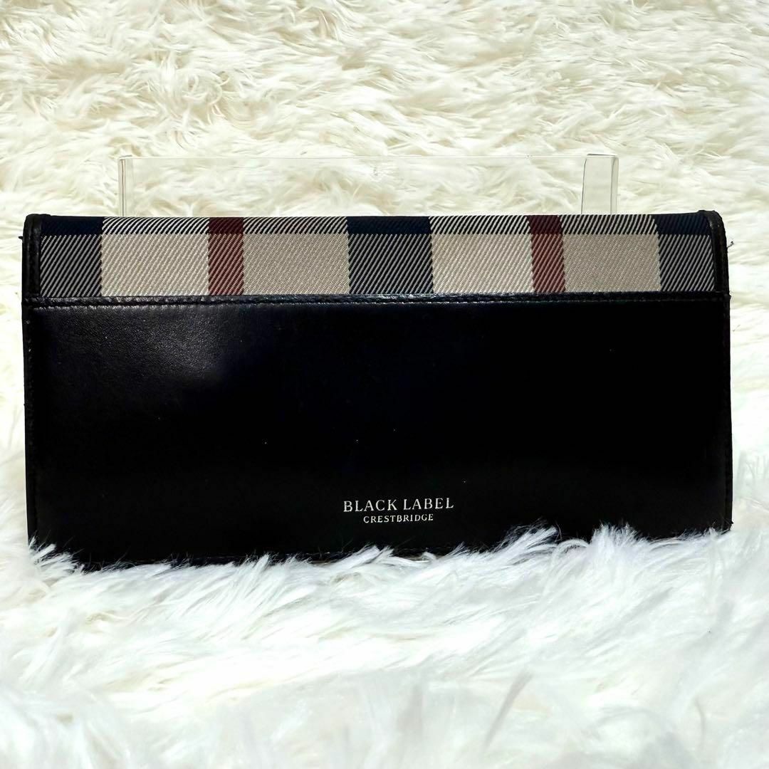 BLACK LABEL CRESTBRIDGE(ブラックレーベルクレストブリッジ)のブラックレーベルクレストブリッジ ロゴレザー長財布 ノバチェック二つ折り 黒 メンズのファッション小物(長財布)の商品写真