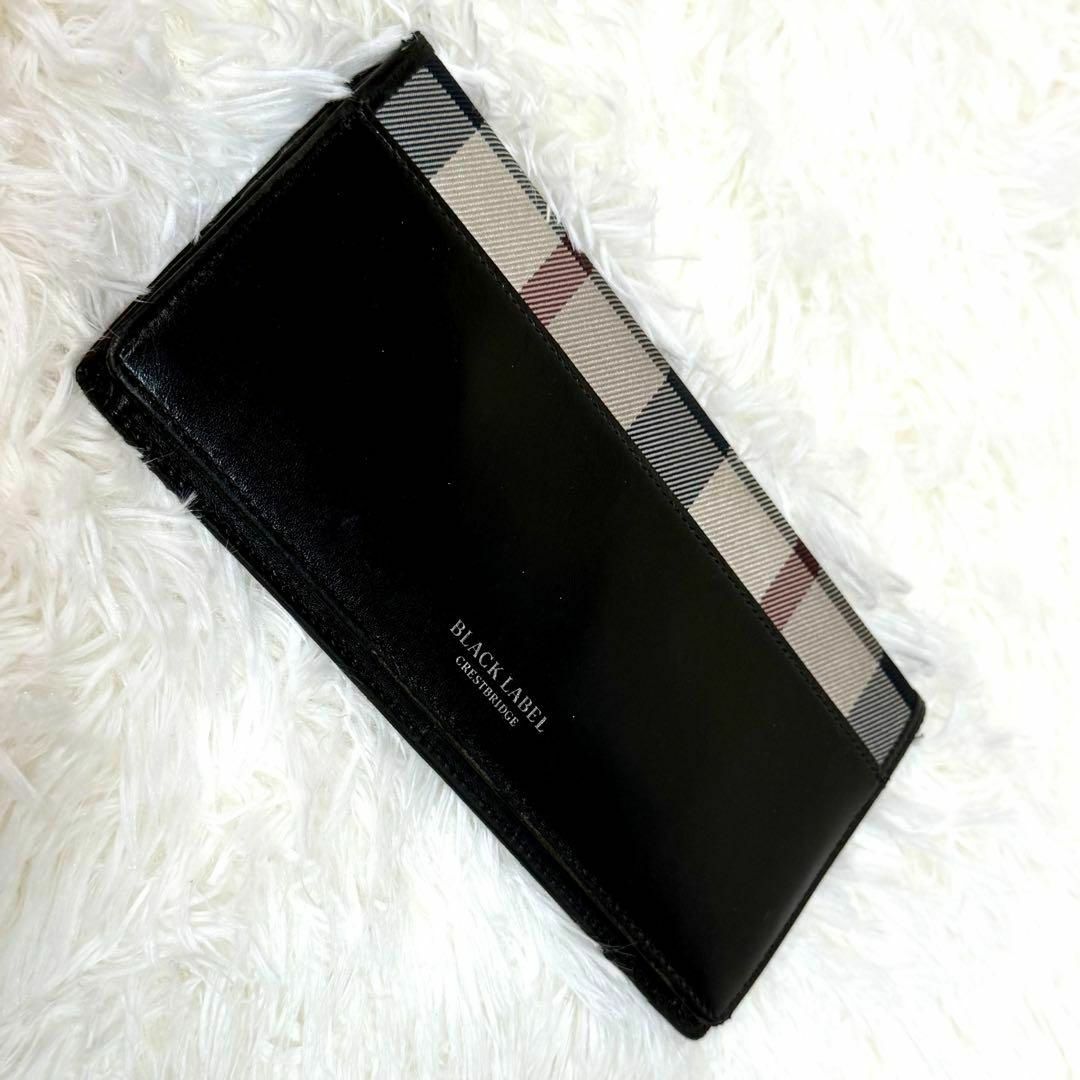 BLACK LABEL CRESTBRIDGE(ブラックレーベルクレストブリッジ)のブラックレーベルクレストブリッジ ロゴレザー長財布 ノバチェック二つ折り 黒 メンズのファッション小物(長財布)の商品写真
