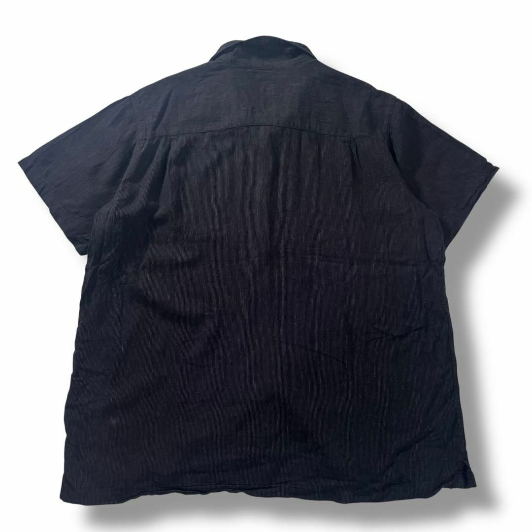 VINTAGE(ヴィンテージ)のhaggar 古着 オープンカラーシャツ リネンシャツ キューバシャツ ブラック メンズのトップス(Tシャツ/カットソー(半袖/袖なし))の商品写真