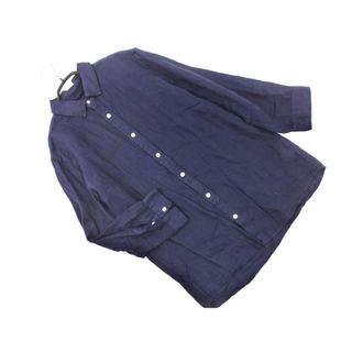 BEAMS ビームス リネン100% 7分袖 シャツ sizeM/紺 ■◆ メンズ