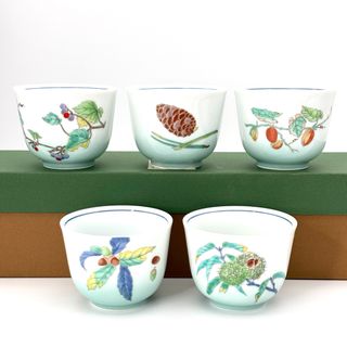 ■深川製磁■『みのり』仙茶碗揃/有田焼［湯呑茶碗/湯呑揃/煎茶碗］絵変わり未使用