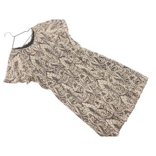 ニジュウサンク(23区)の23区 大きいサイズ ペイズリー柄 総柄 Aライン ワンピース size44/黒ｘベージュ ■◆ レディース(ひざ丈ワンピース)