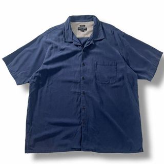 古着 シルク オープンカラーシャツ ビッグシルエット ネイビー 00s XXL