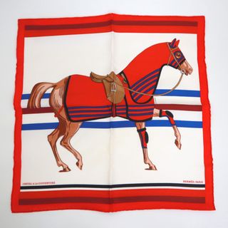 エルメス(HERMES)の【HERMES】エルメス カレ40 スカーフ CHEVAL A LA COUVERTURE 馬着とともに レッド×ホワイト シルク/kr16817br(バンダナ/スカーフ)