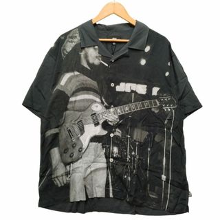 STUSSY ステューシー BOB MARLEY OPEN COLLAR SHIRT ボブマーリー 開襟 レーヨン 半袖シャツ ブラック サイズ L 正規品 / 51452