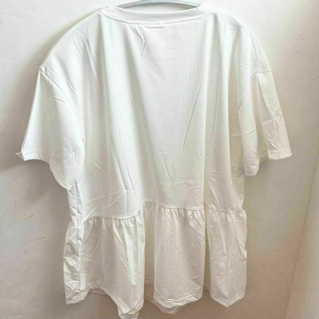 L ペプラム Tシャツ 白 体型カバー 夏 半袖 ゆったり可愛い 大人カジュアル レディースのトップス(Tシャツ(半袖/袖なし))の商品写真