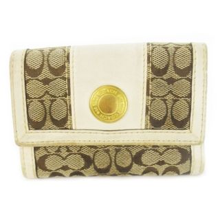 コーチ(COACH)のコーチ 三つ折り財布 小銭入れあり キャンバス レザー 革 シグネチャー 白(財布)