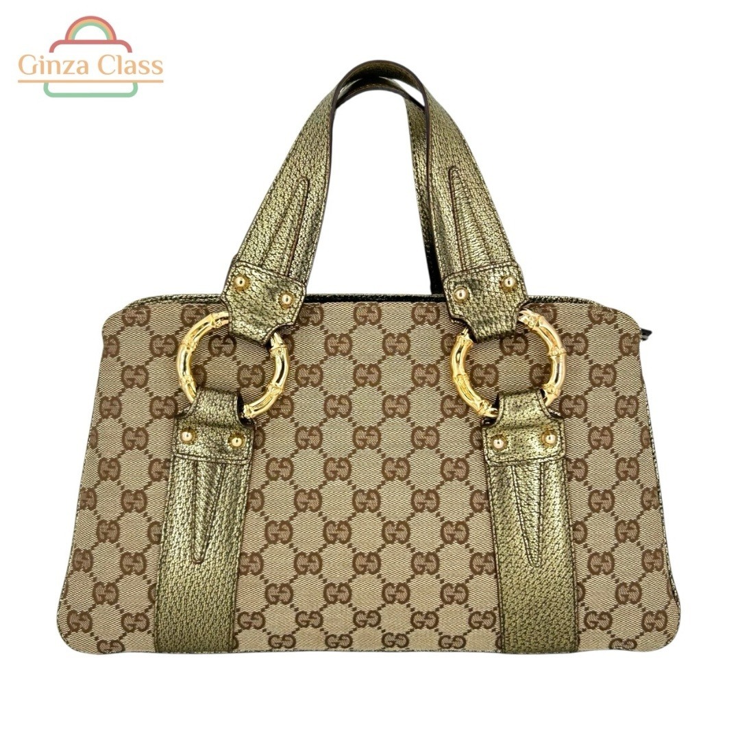 GUCCI(グッチ)のGUCCI グッチ GGキャンバス メタルバンブー ハンドバッグ 131324 213317 ハンドバッグ レディース ヴィンテージ 中古 美品 レディースのバッグ(トートバッグ)の商品写真