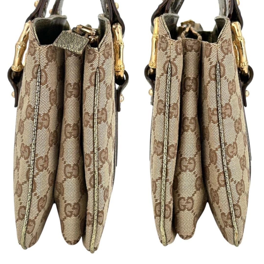 GUCCI(グッチ)のGUCCI グッチ GGキャンバス メタルバンブー ハンドバッグ 131324 213317 ハンドバッグ レディース ヴィンテージ 中古 美品 レディースのバッグ(トートバッグ)の商品写真