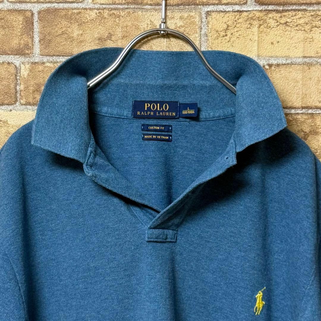 POLO RALPH LAUREN(ポロラルフローレン)のポロラルフローレン　半袖ポロシャツ　刺繍ロゴ　ブルー　イエロー刺繍　L メンズのトップス(ポロシャツ)の商品写真