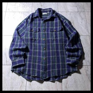 90s 00s L.L.Bean コットン チェックシャツ ネイビー 緑 L