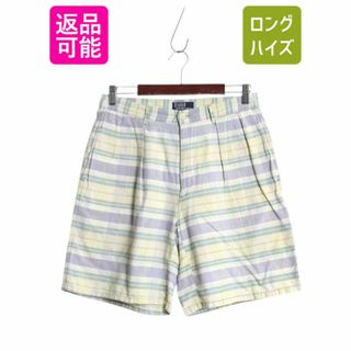 90s USA製 ポロ ラルフローレン チェック コットン ショートパンツ 実寸 31 / オールド ショーツ 短パン ツータック マルチカラー ゆったり
