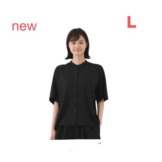 ムジルシリョウヒン(MUJI (無印良品))の無印良品   なめらかリヨセル混五分袖ブラウス 婦人L黒柄(シャツ/ブラウス(半袖/袖なし))