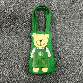 新品 ベア柄 スタバ タンブラー カバー ホルダー　クマ　ブラック　手提げ　緑(エコバッグ)
