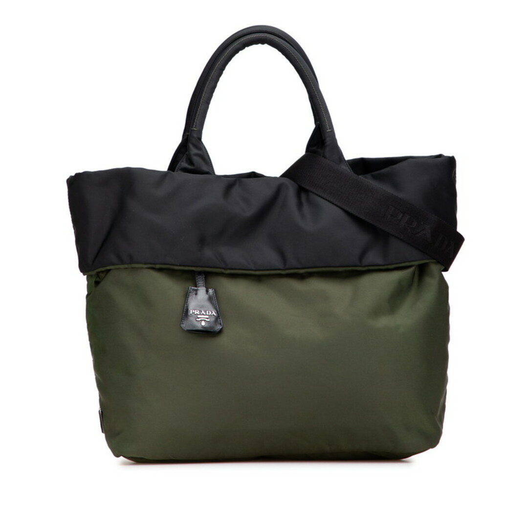 【良品】【プラダ】ハンドバッグ ナイロン 2層 三角ロゴ ナイロン 茶 PRADA - プラダ 三角ロゴプレート リバーシブル ハンドバッグ