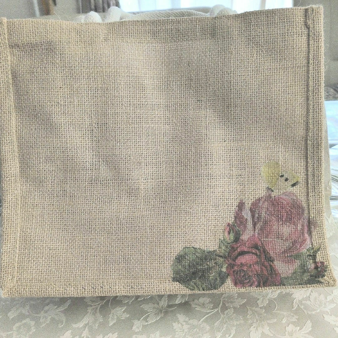 ジュートバック🌻デコパージュ🌻薔薇 ハンドメイドのファッション小物(バッグ)の商品写真