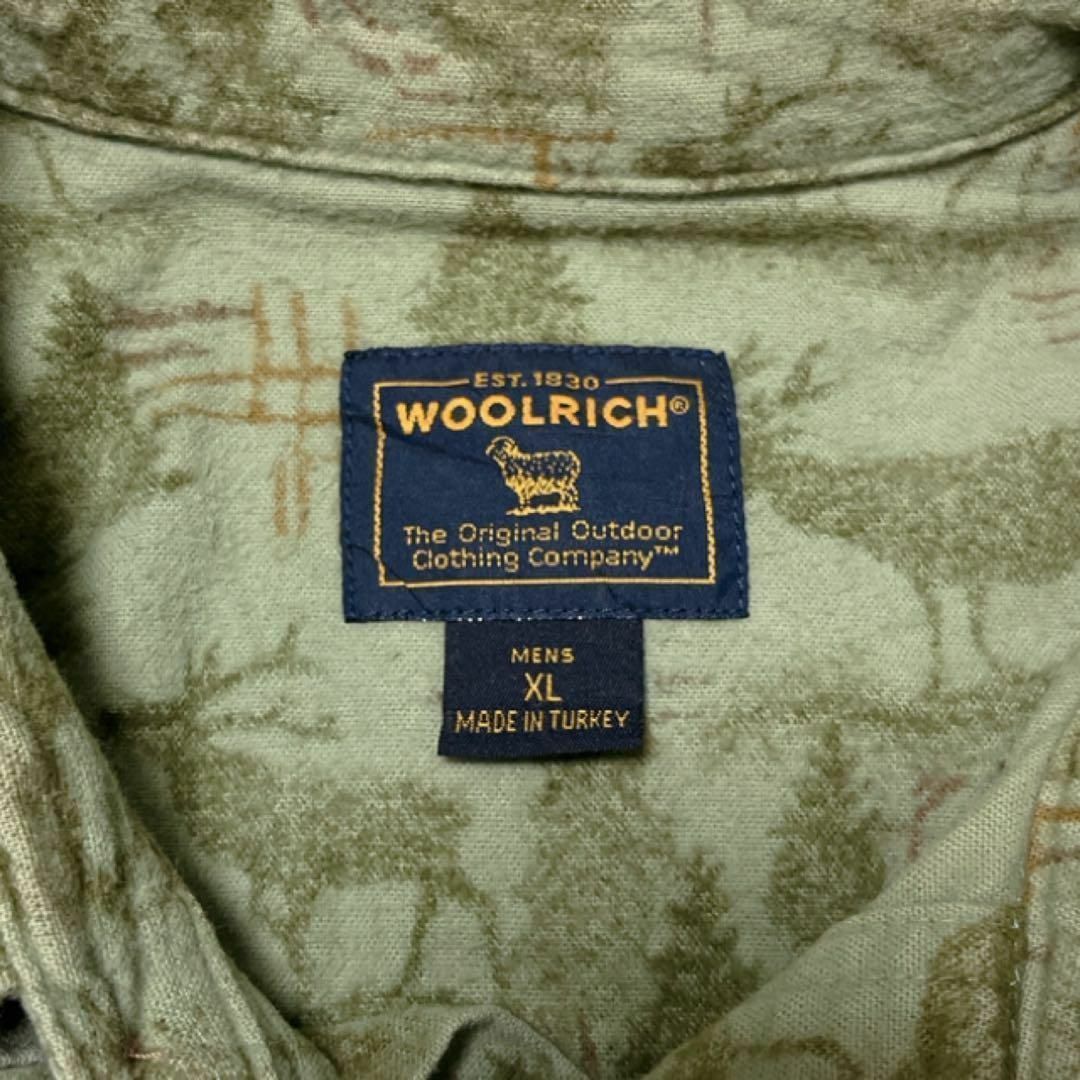 WOOLRICH ウールリッチ 総柄シャモアクロスシャツ アニマル 黄緑 XL メンズのトップス(Tシャツ/カットソー(七分/長袖))の商品写真