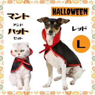 ハロウィン 衣装 マント 帽子 レッド L 犬 猫 ドラキュラ 魔女 魔法使い(犬)
