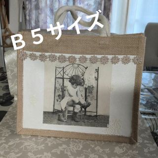 ジュートバック（ポケット付き）🌻デコパージュ🌻おんなの子