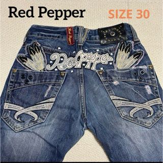 レッドペッパー(REDPEPPER)のレッドペッパー 羽根刺繍 ダメージ加工 Y2K 男女兼用 30インチ(デニム/ジーンズ)
