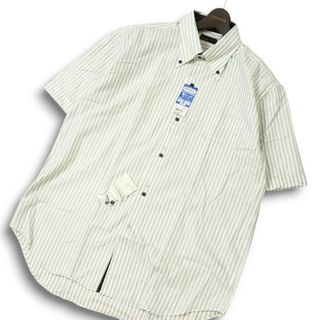 【新品 未使用】 Ischia イスキア 吸水速乾 形態安定★ 半袖 ストライプ ボタンダウン シャツ Sz.45 メンズ 大きいサイズ(シャツ)