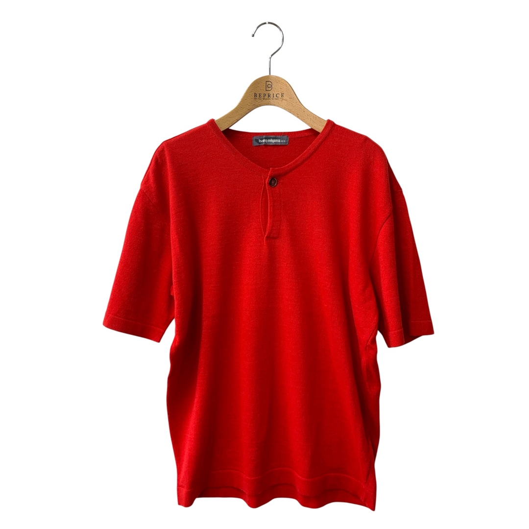 ISSEY MIYAKE MEN(イッセイミヤケメン)のイッセイミヤケメン MT61249 半袖ニット F レッド ヘンリーネック 筆タグ 80s ITEEESXHDB6K レディースのトップス(ニット/セーター)の商品写真