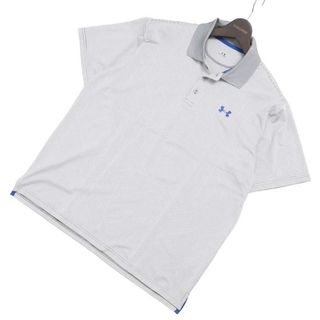 UNDER ARMOUR アンダーアーマー 春夏 ロゴ刺繍★ ストレッチ 半袖 ボーダー ポロシャツ Sz.LG メンズ グレー × 白 ゴルフ(ウエア)