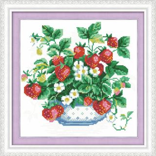 WOWDECOR クロスステッチ 刺繍キット 大人用 子供用 イチゴ 鉢植え 1(生地/糸)
