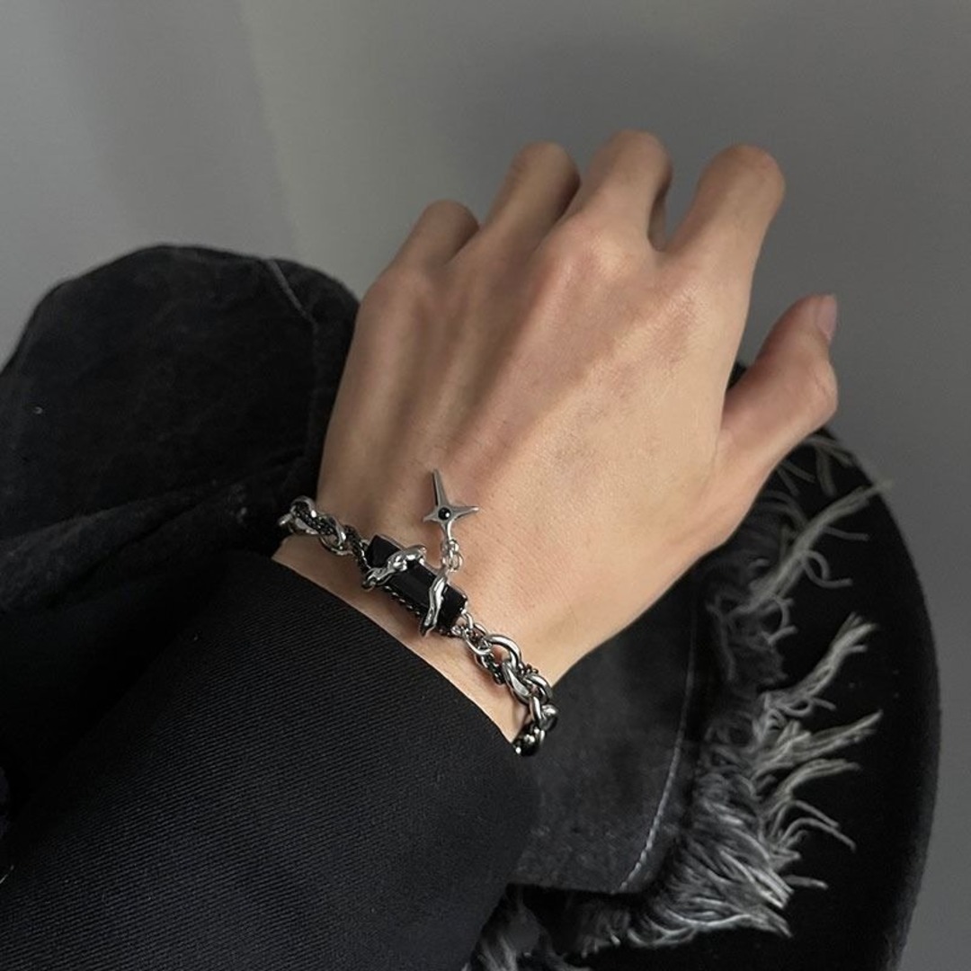 【再入荷】ブラックダイヤモンド チタン 　シルバー　ブレスレット　ヒップホップ メンズのアクセサリー(ブレスレット)の商品写真