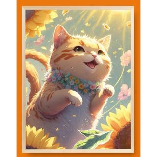 クロスステッチキット 猫と花-六 (11CT、図案印刷あり)