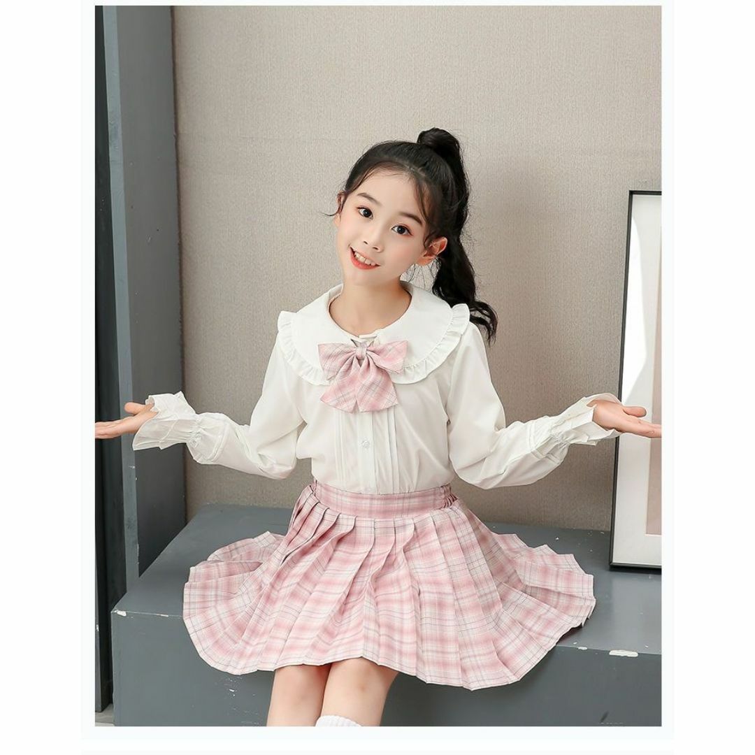 キッズ　プリーツスカート　140　リボン　2点セット　女の子　チェック柄　韓国 キッズ/ベビー/マタニティのキッズ服女の子用(90cm~)(スカート)の商品写真