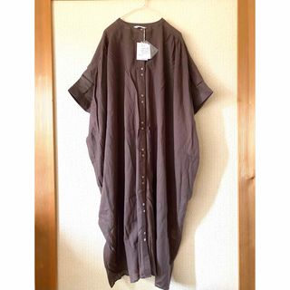 マッシュルーム　ゆったり　コットン　バンドカラー　シャツワンピ　シャツワンピース(ロングワンピース/マキシワンピース)