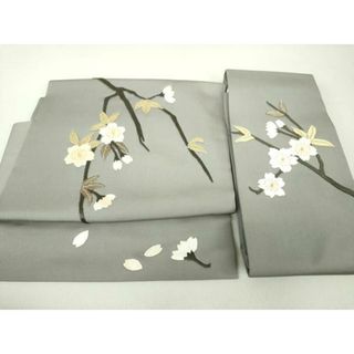 平和屋着物●塩瀬　つけ帯　区限刺繍　総刺繍　枝桜　金糸　正絹　逸品　DAAU5551ps
