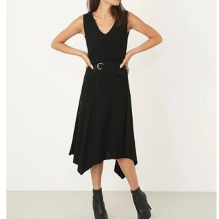 【匿名配送】 rienda リエンダ　ひざ丈ワンピース ブラック　黒　ニット