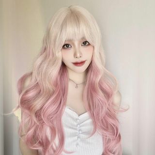Sizuuenn 女性用 レディースフルウィッグ ロングヘア カール ぱっつん前(その他)