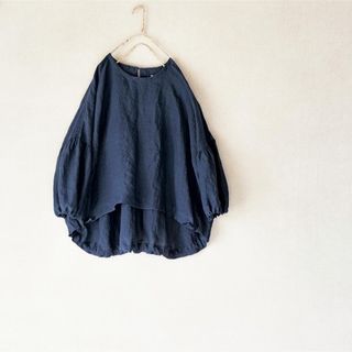 おしりくるむちびパフブラウス　夏リネン　インクブルー(その他)