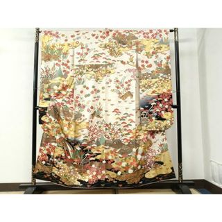 平和屋着物●豪華振袖　駒刺繍　渡り橋松竹梅風景文　金彩　正絹　逸品　CAAU2526yc