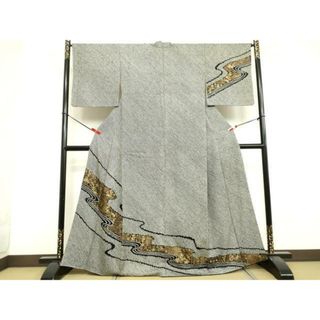 平和屋着物●訪問着　総絞り　流水草花文　黒地　金彩　さが美扱い　正絹　逸品　DAAV1145tw