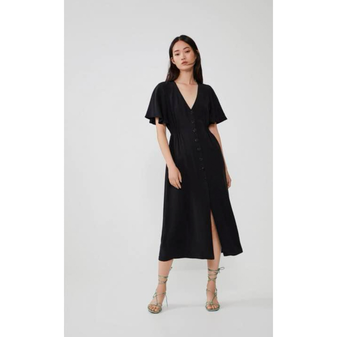 ZARA(ザラ)のZARA フロントボタン付きリネンワンピース レディースのワンピース(ロングワンピース/マキシワンピース)の商品写真