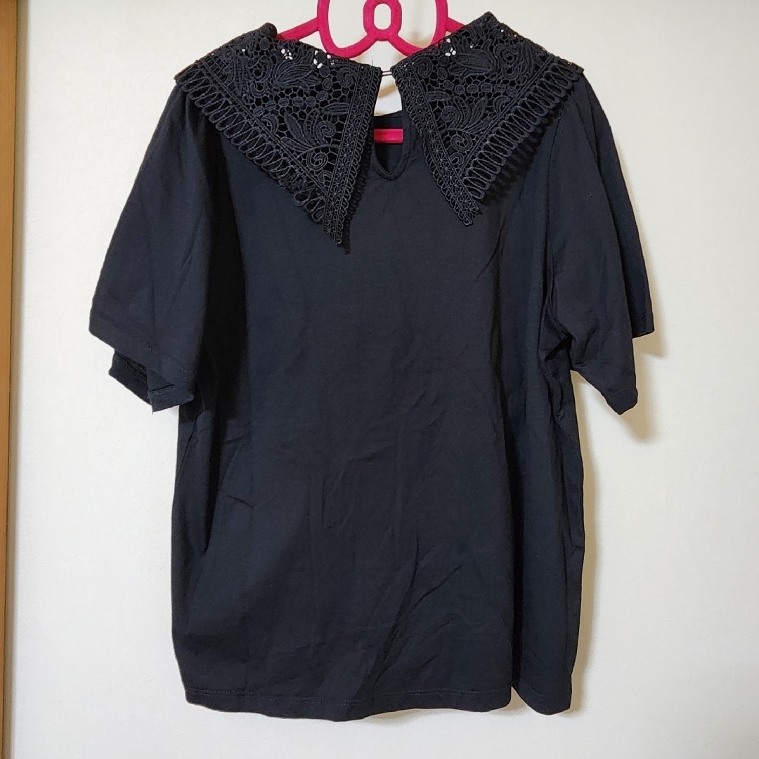 axes femme(アクシーズファム)のアクシーズファム☆半袖カットソー☆襟レース☆ブラック レディースのトップス(カットソー(半袖/袖なし))の商品写真