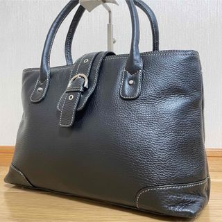 レリアン(leilian)の美品 レリアン トートバッグ 本革 ブラック A4収納可能 ステッチ シボ革 鞄(トートバッグ)