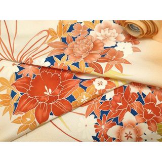 平和屋着物▼付下げ　反物　着尺　草花文　くす玉　暈し染め　逸品　未使用　DAAT6559we(着物)