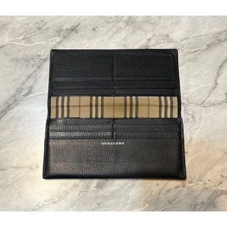 バーバリー(BURBERRY)のバーバリー ノバチェック シボ革 シュリンクレザー 長財布 ブラック(長財布)