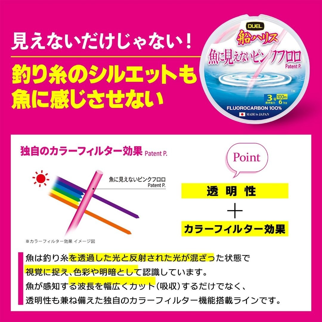 【数量限定】デュエル(DUEL)魚に見えないピンクフロロ 船ハリス 100m 2 スポーツ/アウトドアのフィッシング(その他)の商品写真