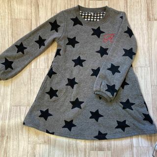【120㎝】星柄グレー長袖ワンピース あったかい　長袖　ポケットあり