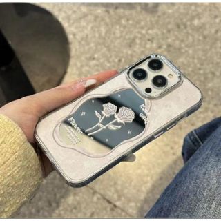アイフォンケース ミラー バラ iPhone14ケース 韓国 花