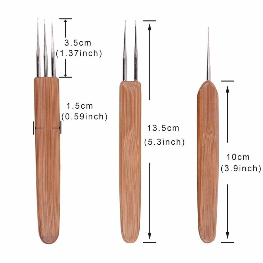 3個セット 髪の毛用ドレッドロックかぎ針 ドレッドロック針 0.5mm（1フック ハンドメイドの素材/材料(生地/糸)の商品写真