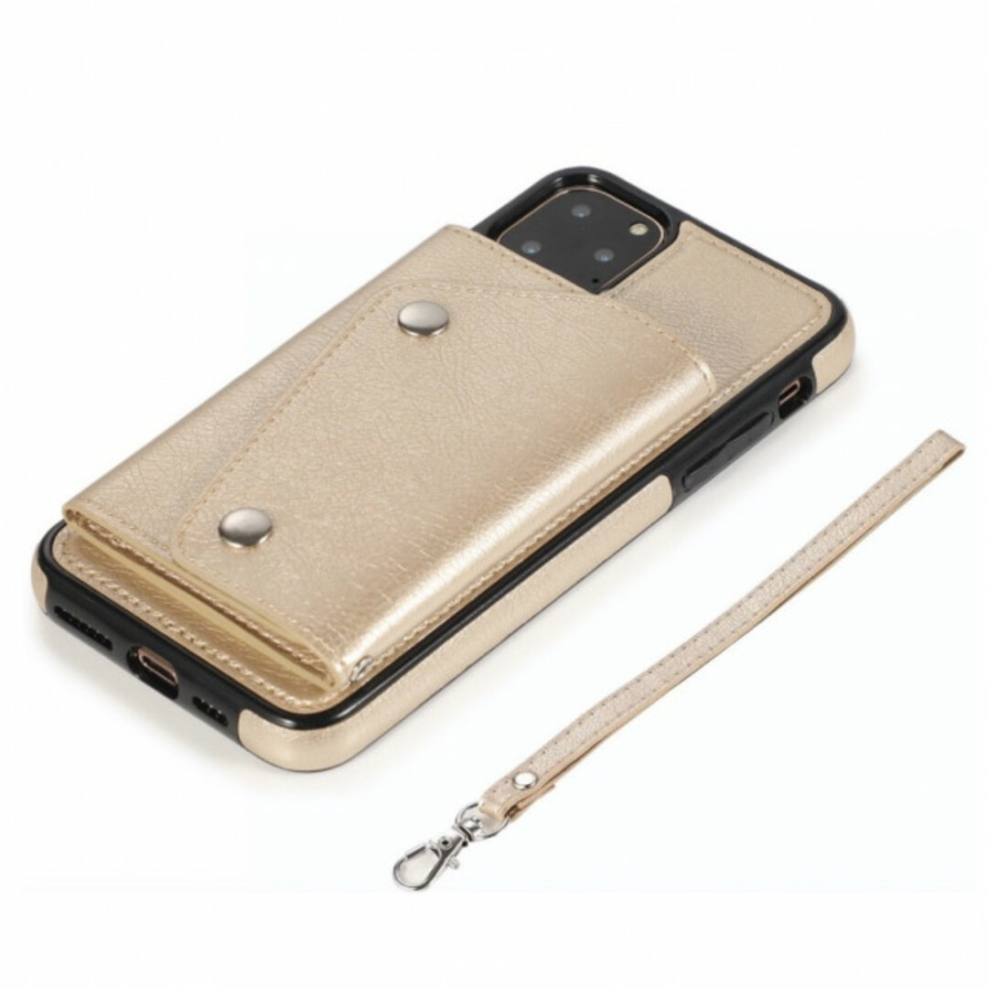 値下げ⚡️カードポケットiPhoneケース フェイクレザー 金 X XS カード スマホ/家電/カメラのスマホアクセサリー(iPhoneケース)の商品写真