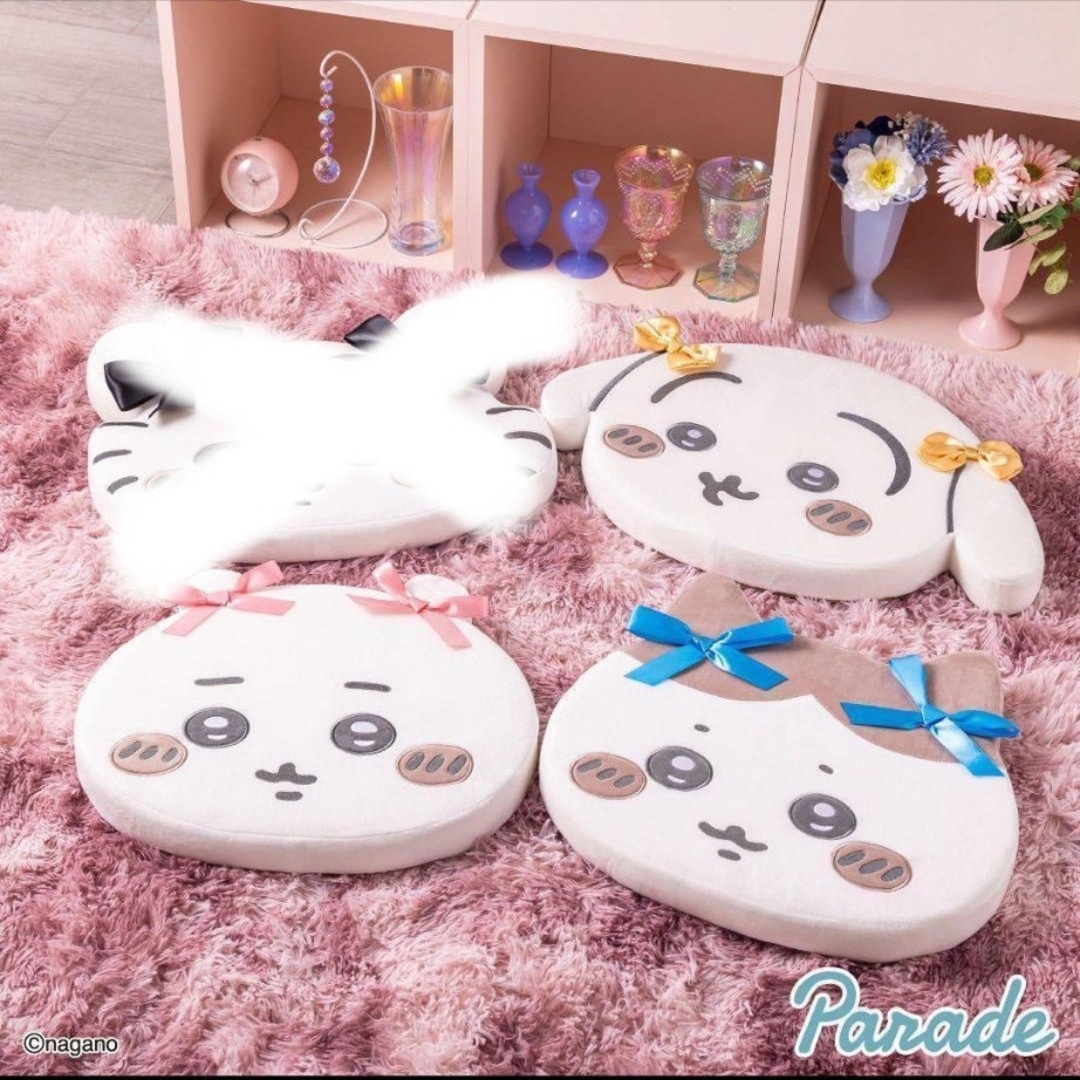 ちいかわ(チイカワ)の新品タグ付き　ちいかわ　リボン　低反発クッション　うさぎ　ハチワレ　３種　送料込 エンタメ/ホビーのおもちゃ/ぬいぐるみ(キャラクターグッズ)の商品写真