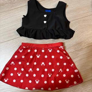 女の子用水着セット 黒トップス 赤水玉スカート ミニー